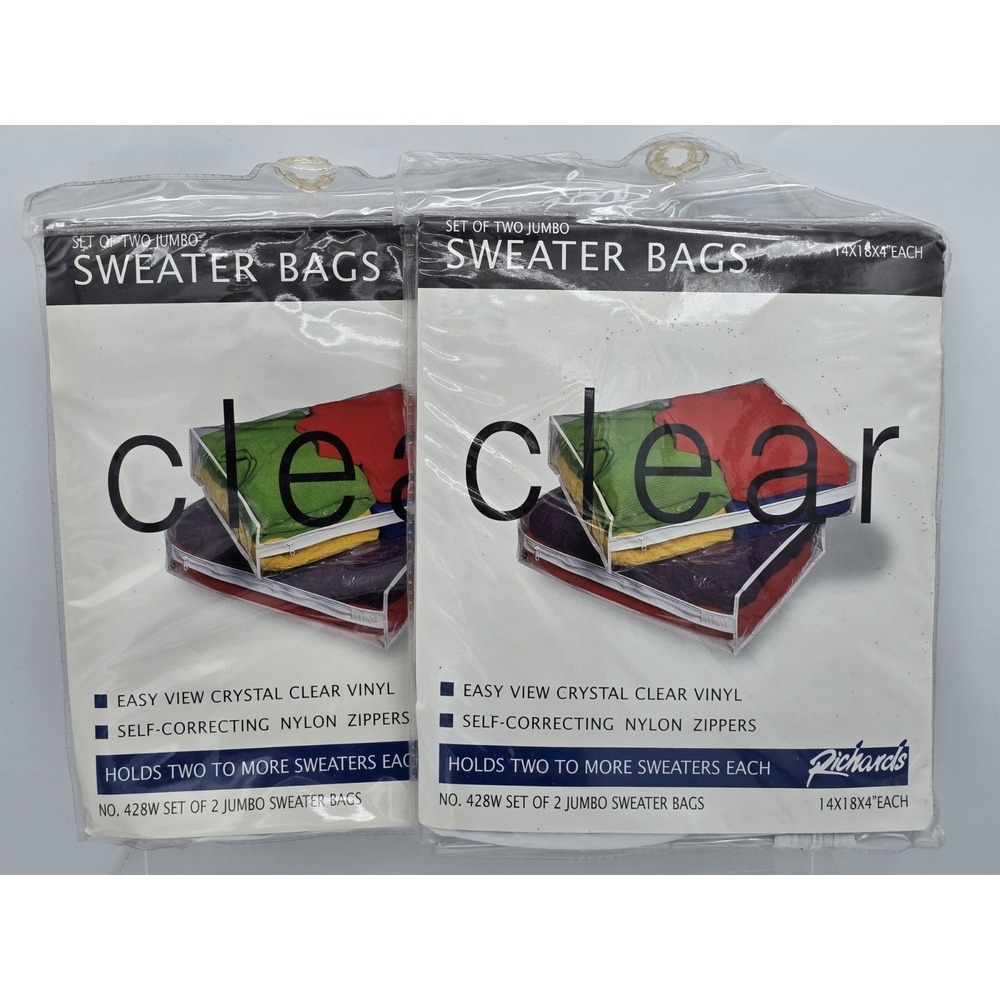 4 Bags - Multi Sweater Garment Storage Vinyl Cover Ups by Richards 14x18x4 NEW